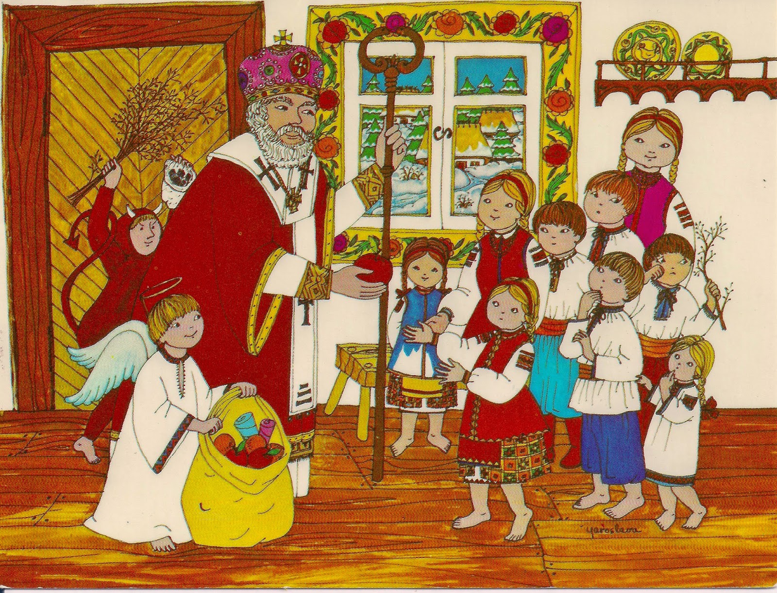 St. Nicholas giving gifts to children