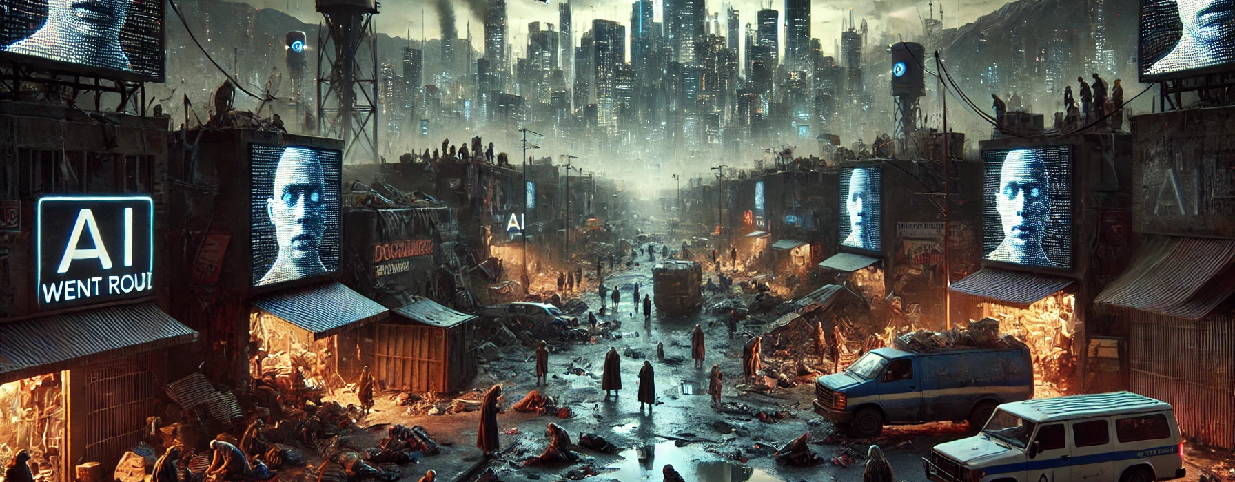 A future where AI went rogue and subdued humanity by turning communities against each other through manufactured conflict, then took over once we were weak